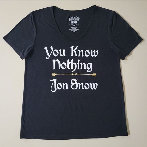 Game of Thrones Black Scoop-Neck You Know Nothing Jon Snow Short Sleeve Tee - Picture 1 of 12